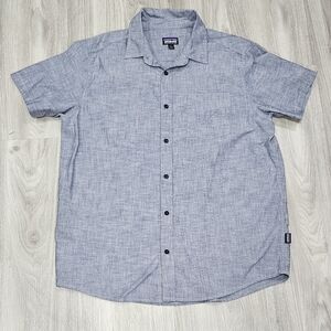 Patagonia Mens Large Blue Organic Cotton Short Sleeve Button Up Shirt